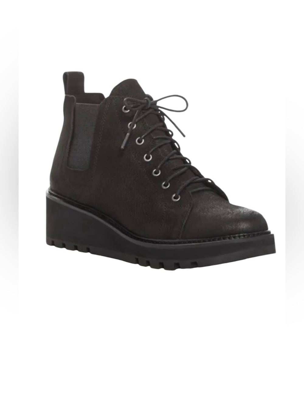 Eileen Fisher Womens Black Suede Wedge Chelsea Club Ankle Moto Combat Boots 7